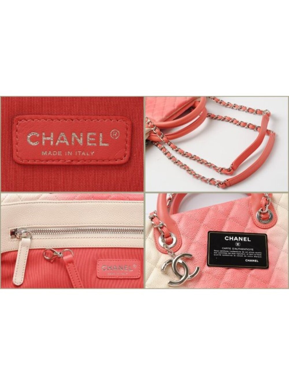 Chanel Tote Shoulder Bag Coral Pink Ivory Caviar Leather 2-Way - Picture 4 of 5